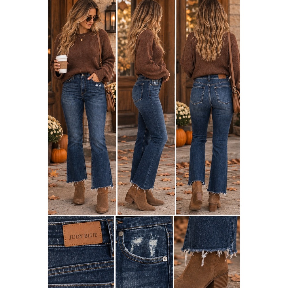 Judy Blue Slim Bootcut Jeans 13/31 Dark Wash Distressed Raw Hem Stretch Y2K